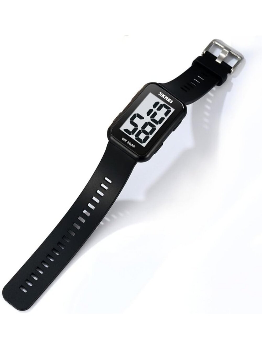 Unisex White Black Large Numbers Display Waterproof Square Case Digital Watch - Picture 4 of 6